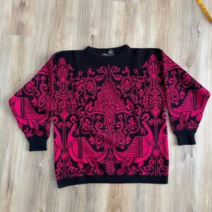 Elegant Black and Pink Patterned Sweater